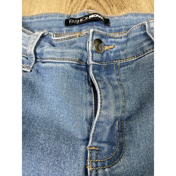 Fashion Nova Women's 7/8 Blue Distressed Ripped Skinny Jeans Mid Rise Stretch - Picture 7 of 8